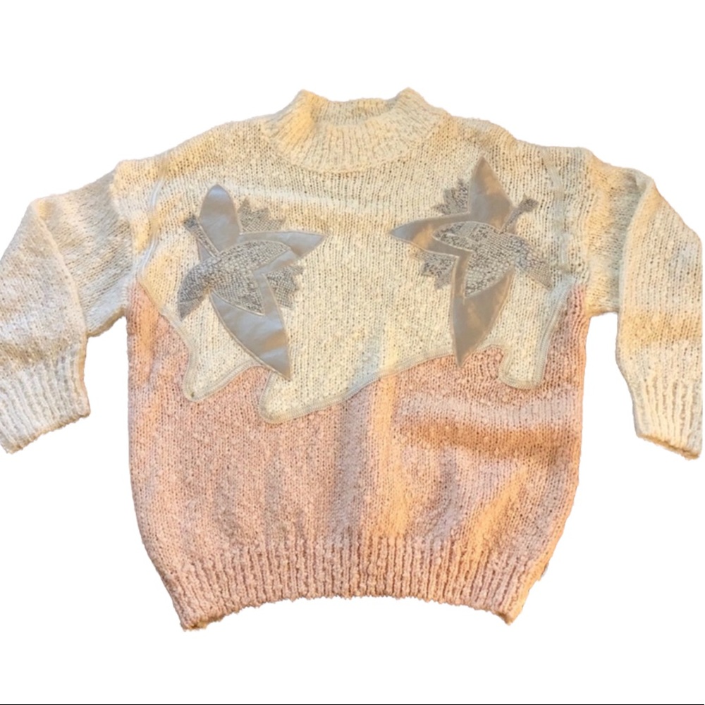 Vintage 1980’s Knit Cozy‎ Pink, Gray & Cream Pastel Sweater, Large
